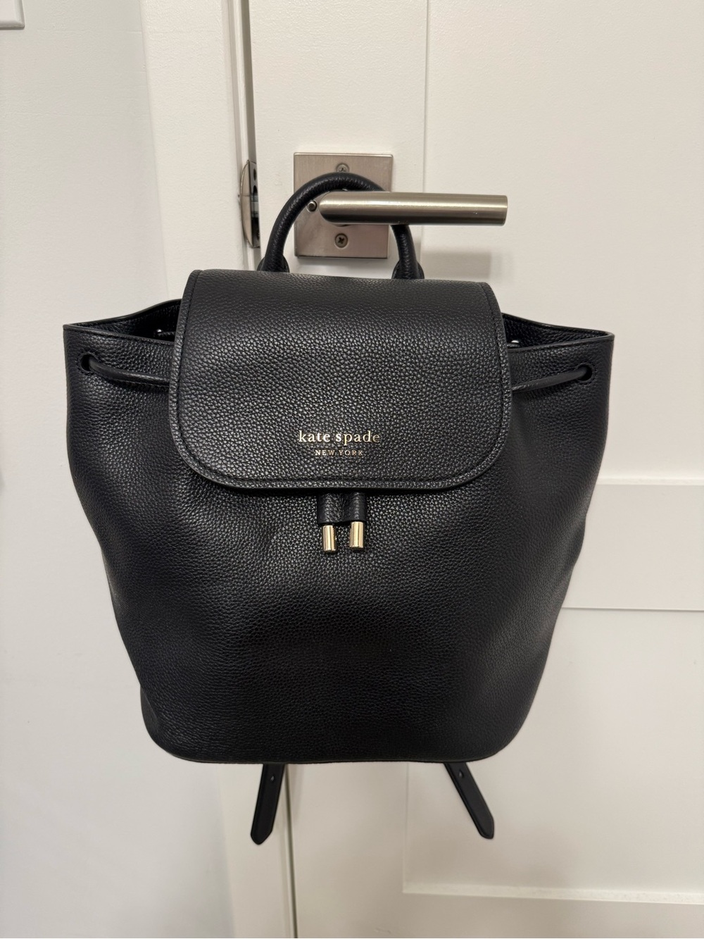 kate spade Black Pebbled Leather Drawstring Backpack